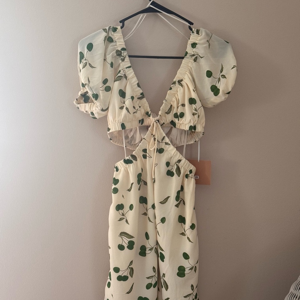 Chic Cream and Green Mini Dress m